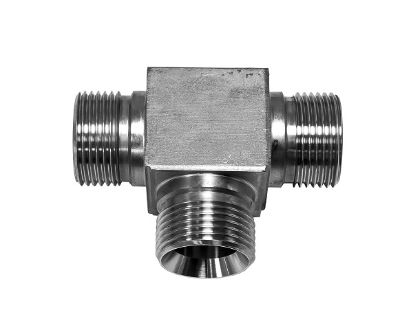 Hydraulic BSPP Cone Seat Male x Male Equal Tee 316 Stainless Steel
